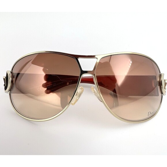 Vtg Y2K Christian Dior Buckle 2 Wrap Aviator Sunglasses Brown Gradient Red Gold main image 5